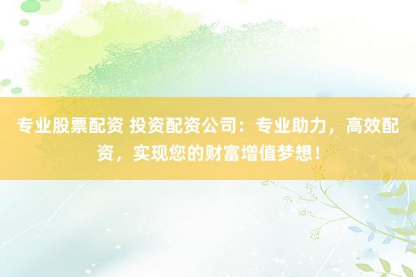 专业股票配资 投资配资公司：专业助力，高效配资，实现您的财富增值梦想！